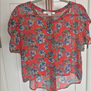 Forever 21 Red Floral Sheer Top